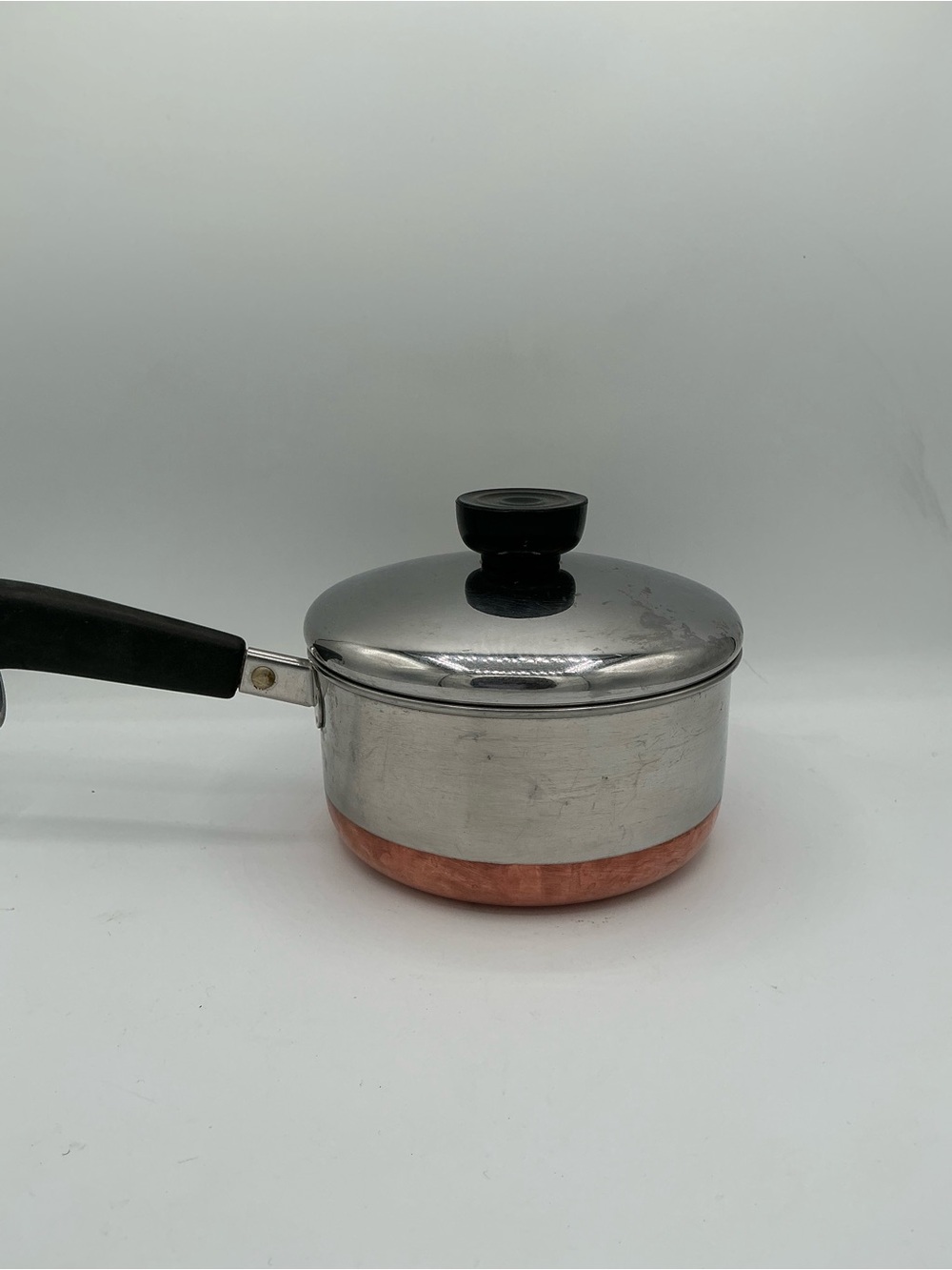 Vintage Revere Ware 1 Qt Stainless Steel Copper Bottom Saucepan Lid Model 1801